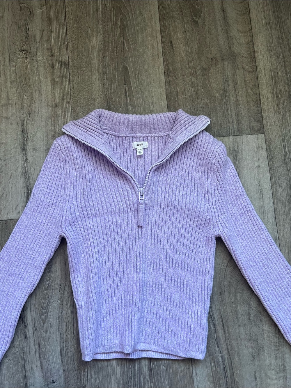 Aerie Ribbed Chenille Quarter Zip Sweater Lavender Purple Mock Neck Pullover M